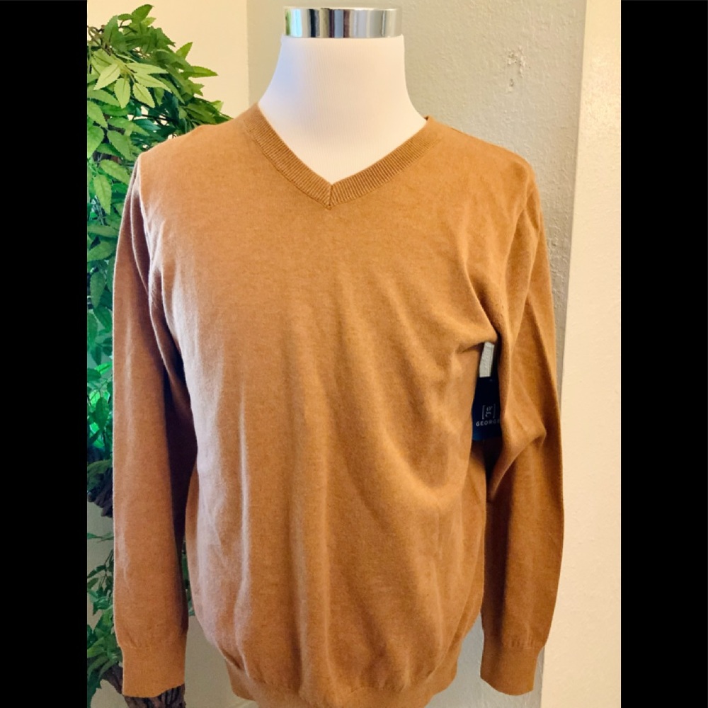 George Men’s V- Neck Long Sleeve Tan Sweater